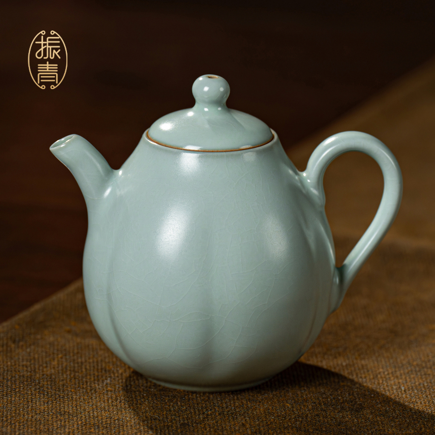 汝窑瓜棱壶170ml泡茶中式高端景德镇手工青瓷开片茶具汝瓷复古