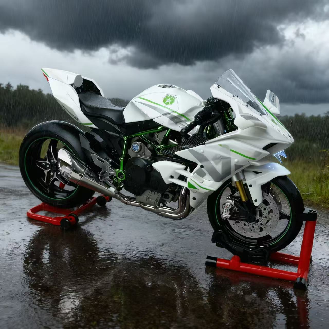 梦幻星【手工限量版】1:9川崎H2R合金仿真打火启动喷雾动态模型摆件