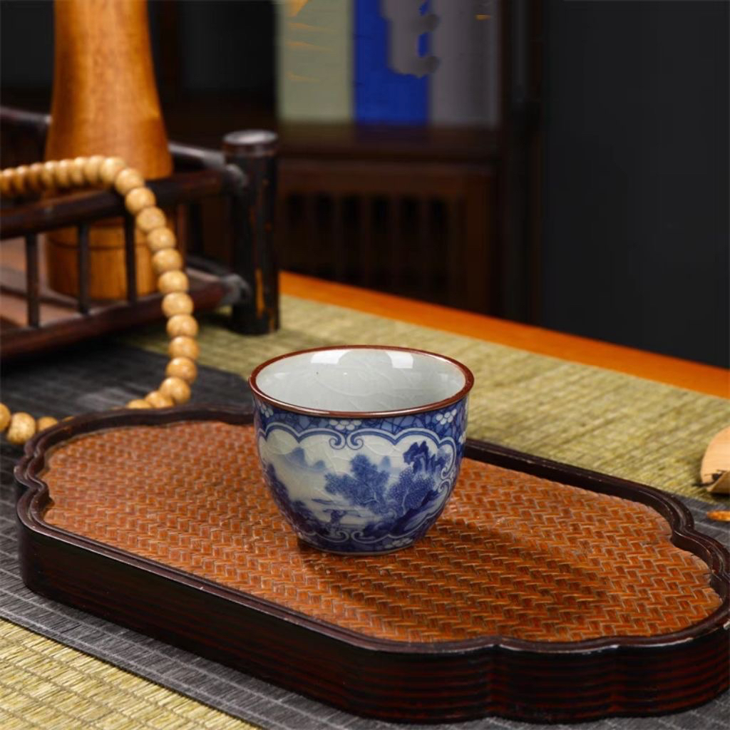 景德镇青花瓷冰梅客杯冰裂纹开片茶杯品茗杯公道杯茶漏高温釉下
