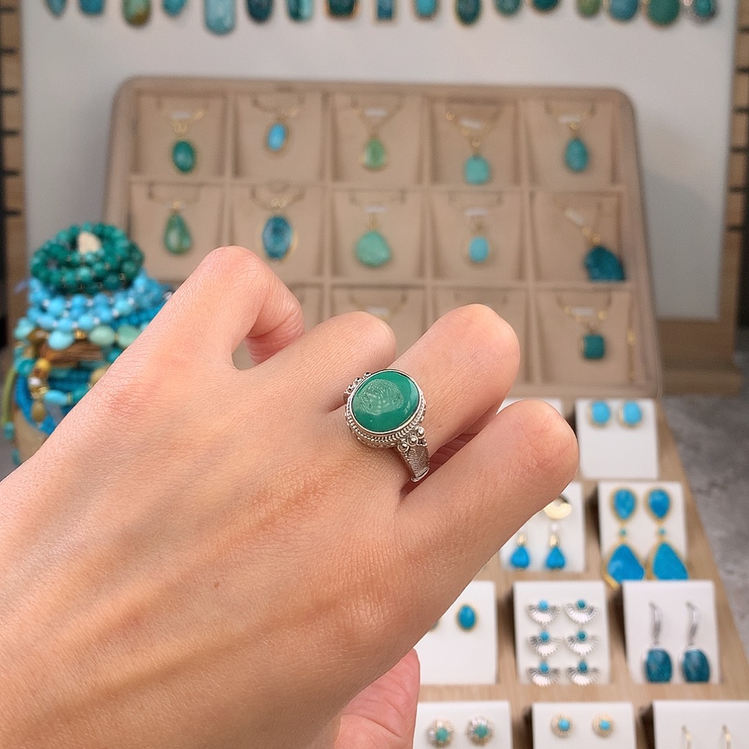 绿松石银S925镶嵌戒指