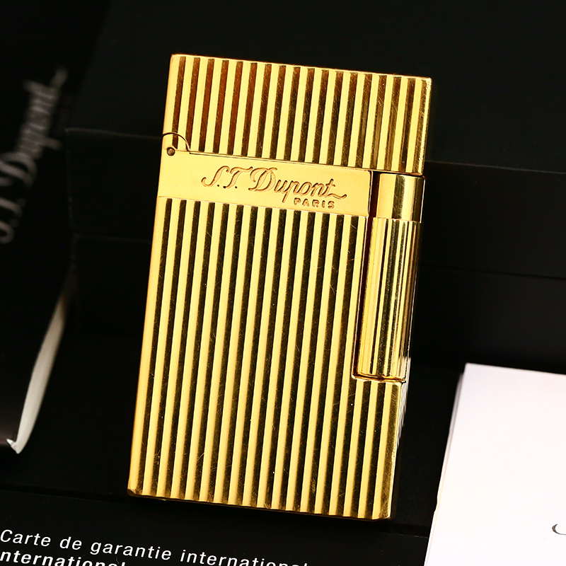 Dupont充气打火机镀金竖条纹L2大号男士烟具收藏送礼礼品时尚奢品