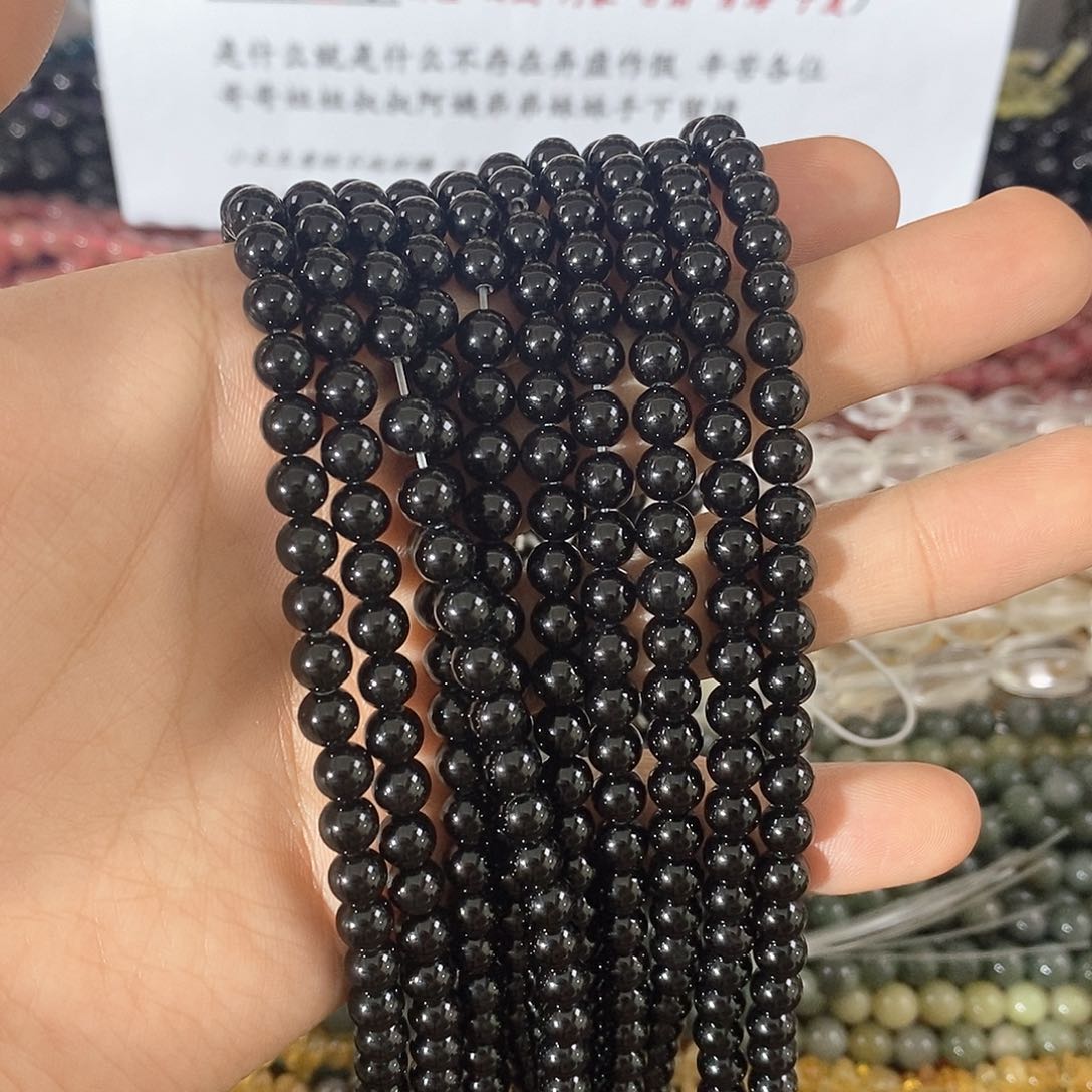 玛瑙/玉髓珠宝半成品未镶嵌一条天然6mm黑玛瑙圆珠