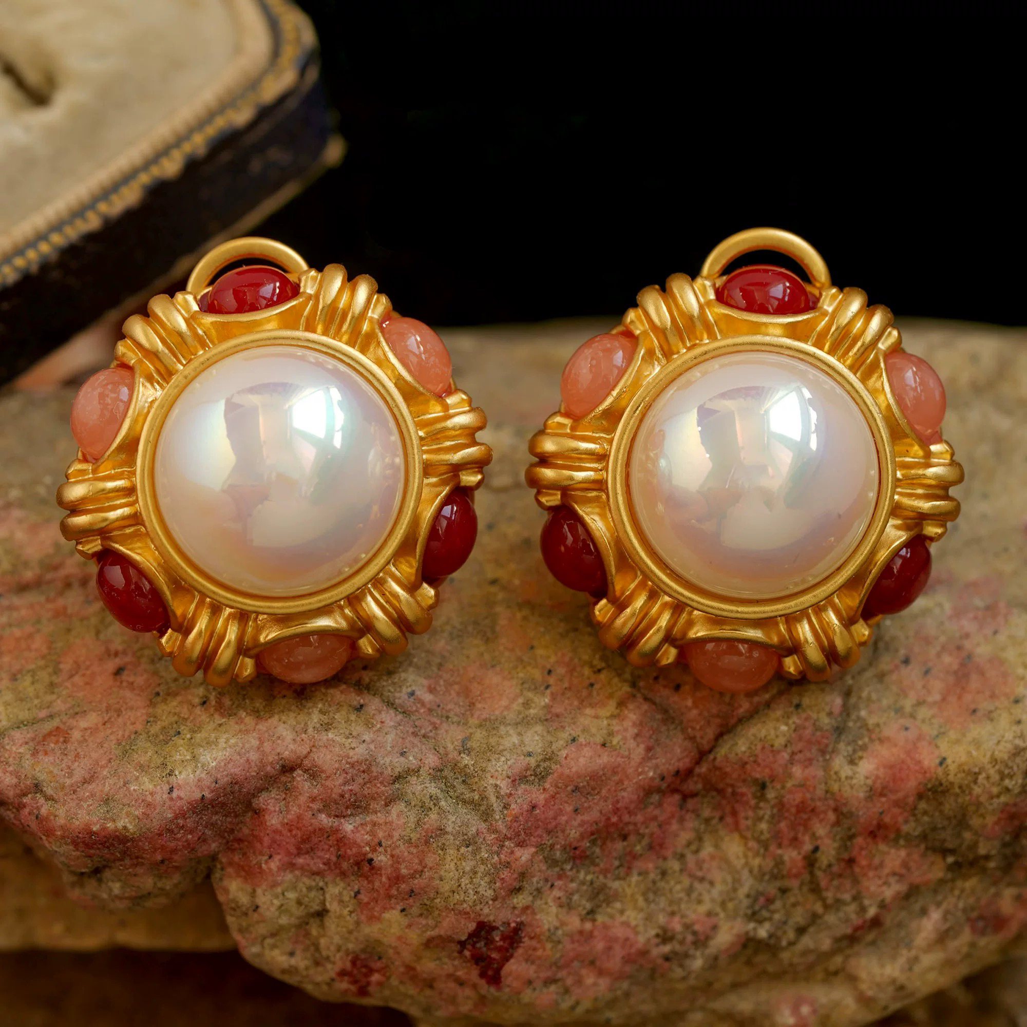 铜合金耳饰 「珍珠少女」高级感复古粉色系小香风编织轻奢