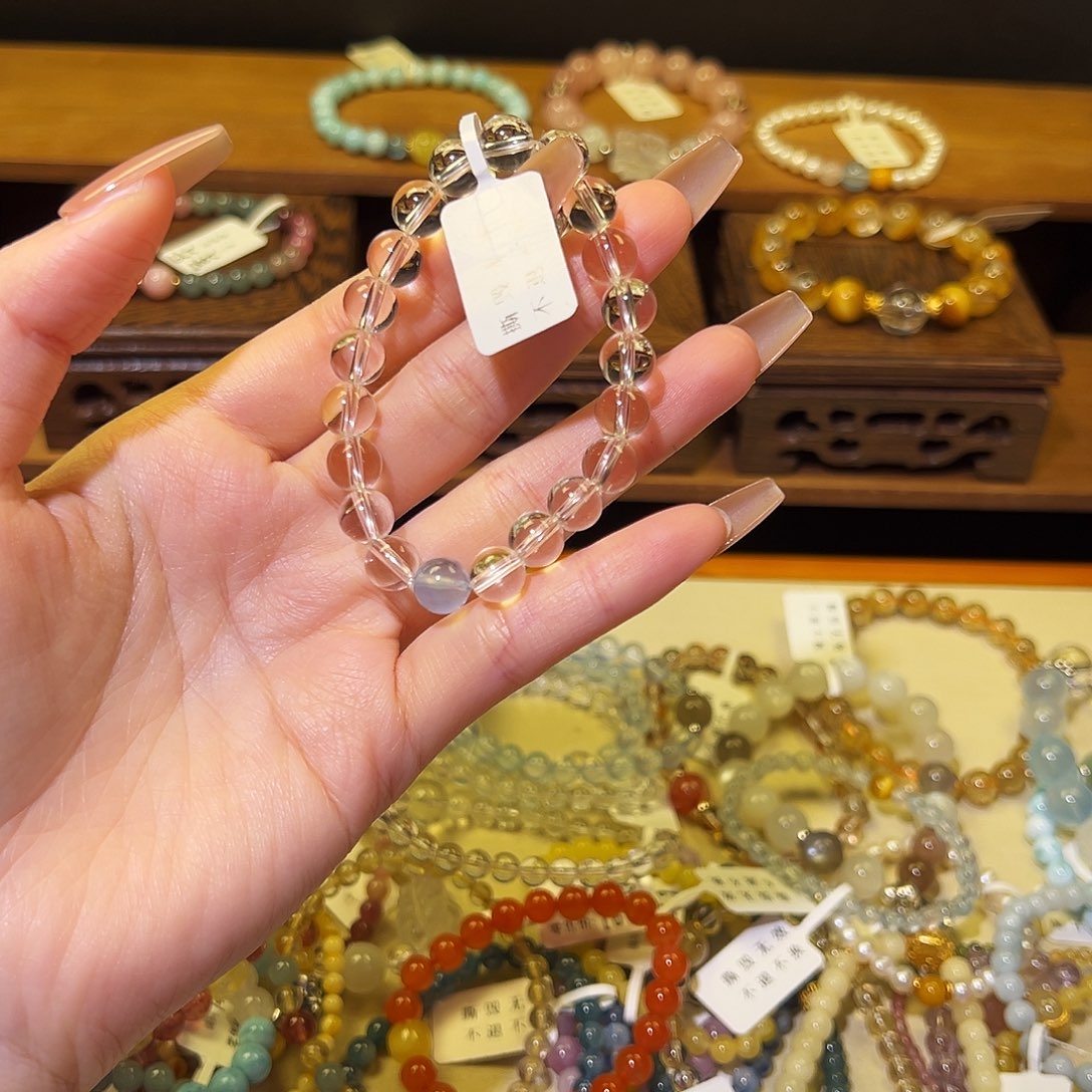 水晶手链银S925镶嵌白水500