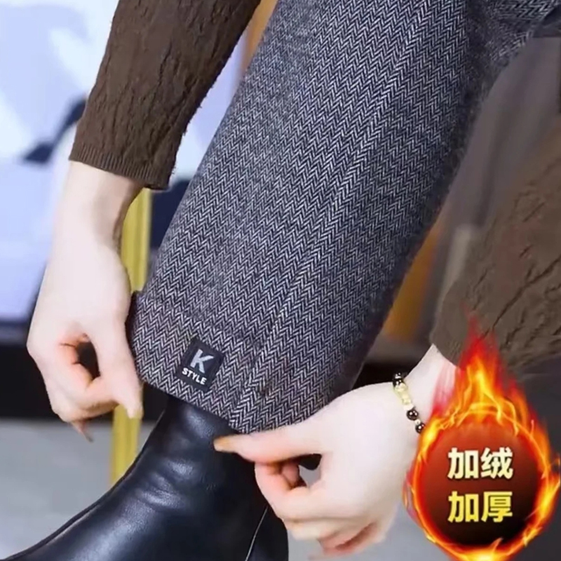 【运费补贴】冬季加绒毛呢直筒裤中年妈妈秋冬长裤高腰裤子大码保暖