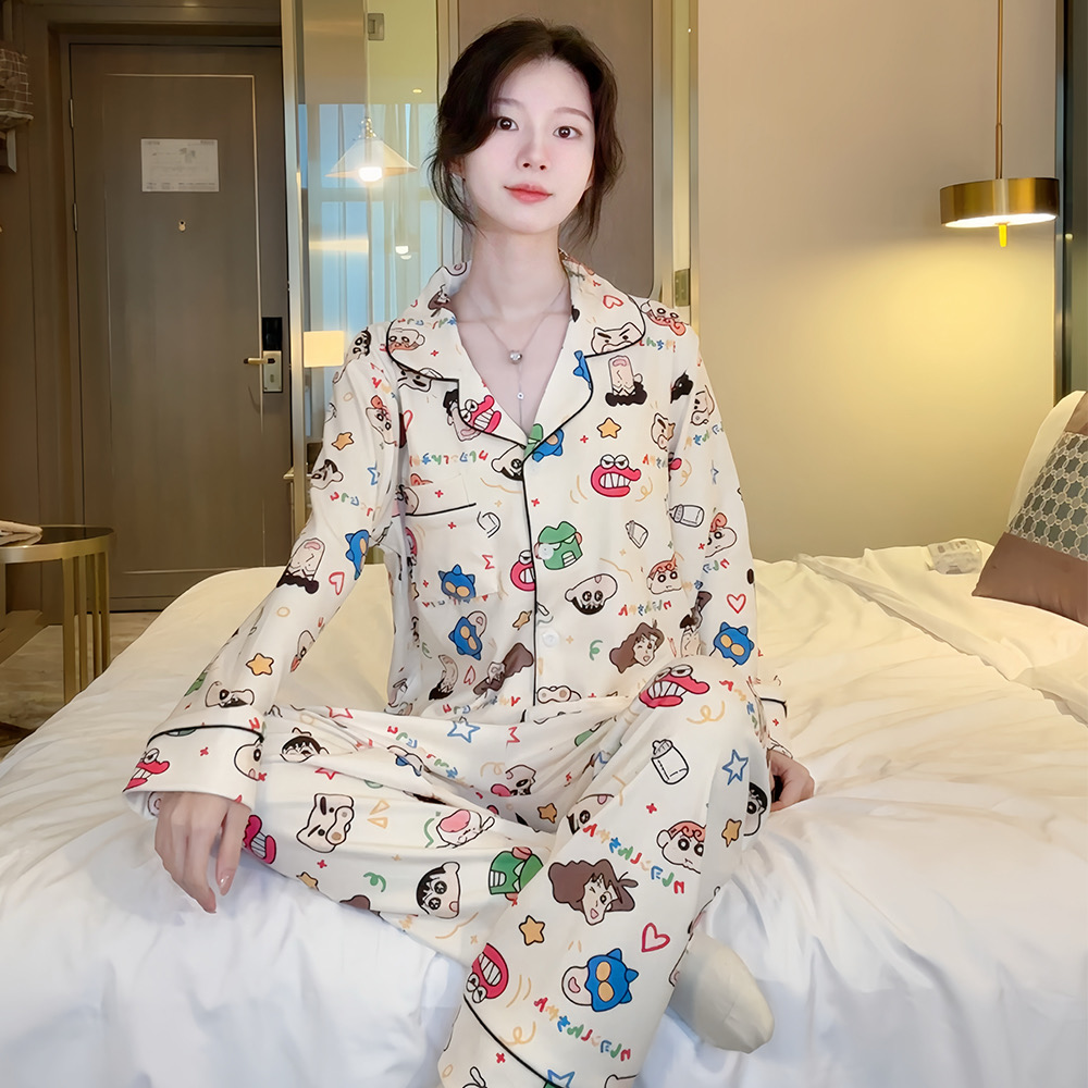 秋冬新款德绒不扎肉小新保暖女款睡衣两件套