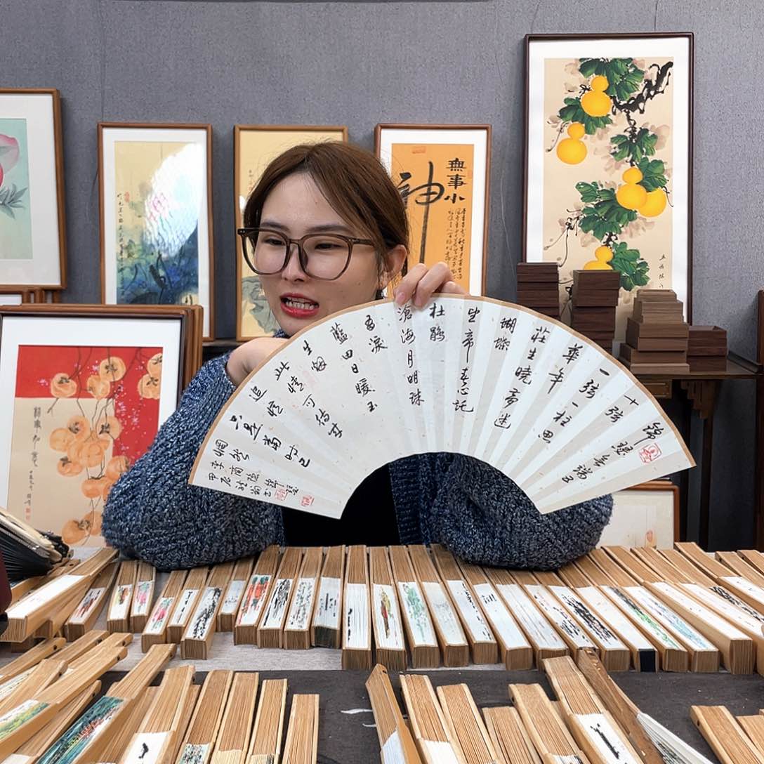 国画8寸玉竹-纯手绘-文玩扇骨（默认粘好）锦瑟