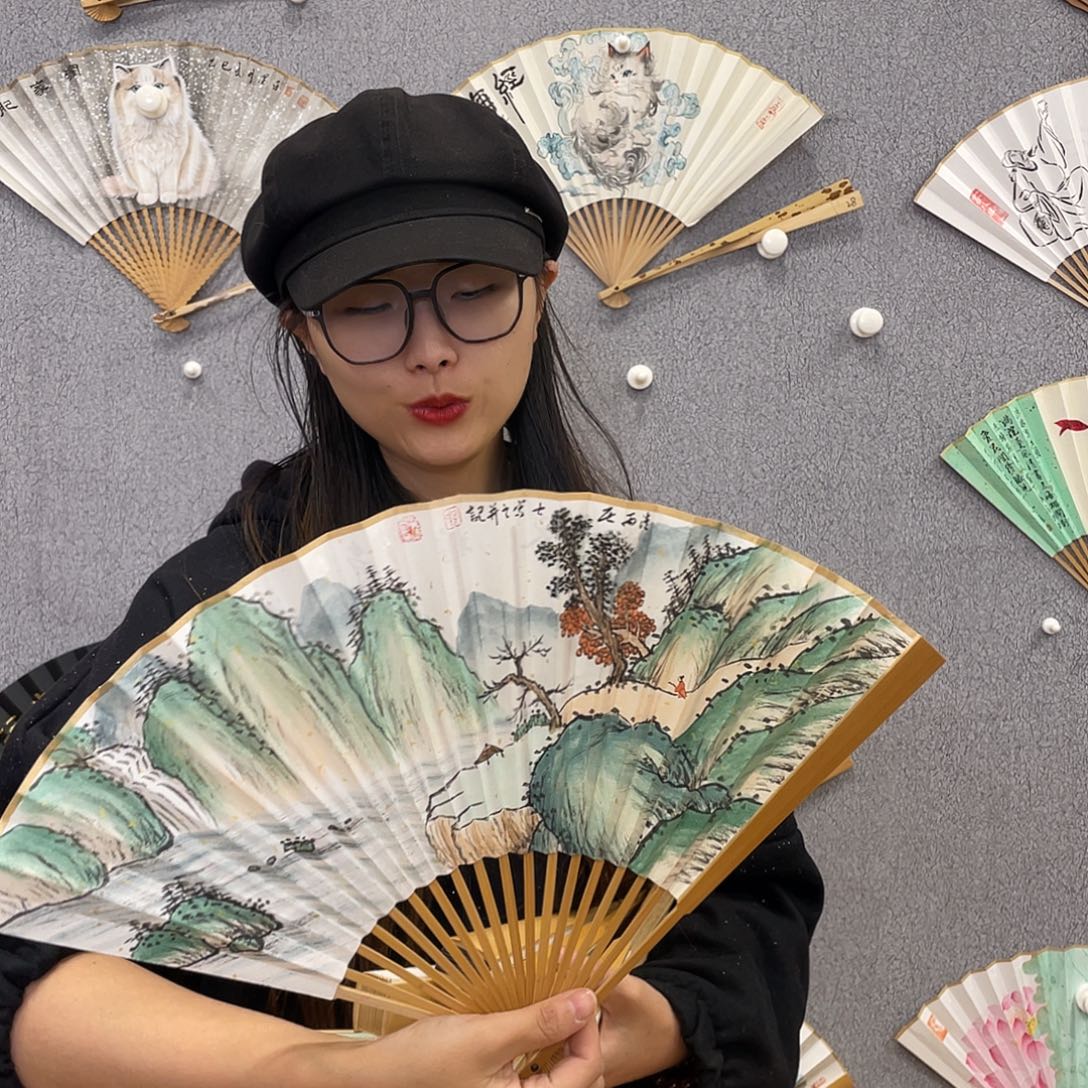 书法95寸玉竹-纯手绘-文玩扇骨（默认粘好）