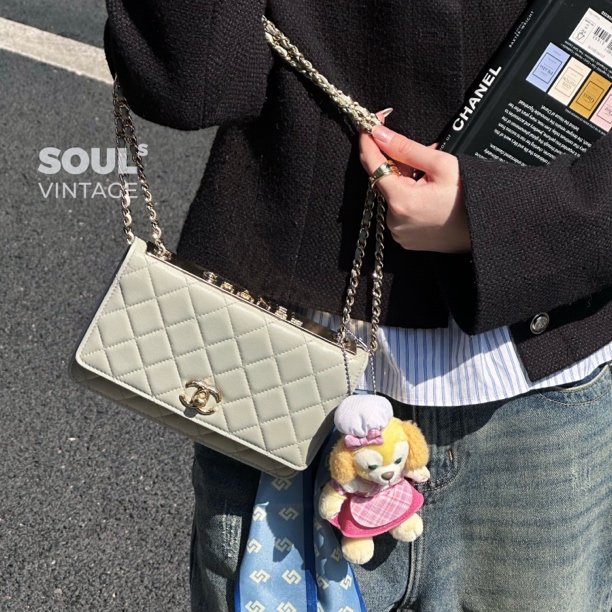 95新 Chanel/香奈儿 淡灰色 羊皮trendycc woc单肩包/606447365