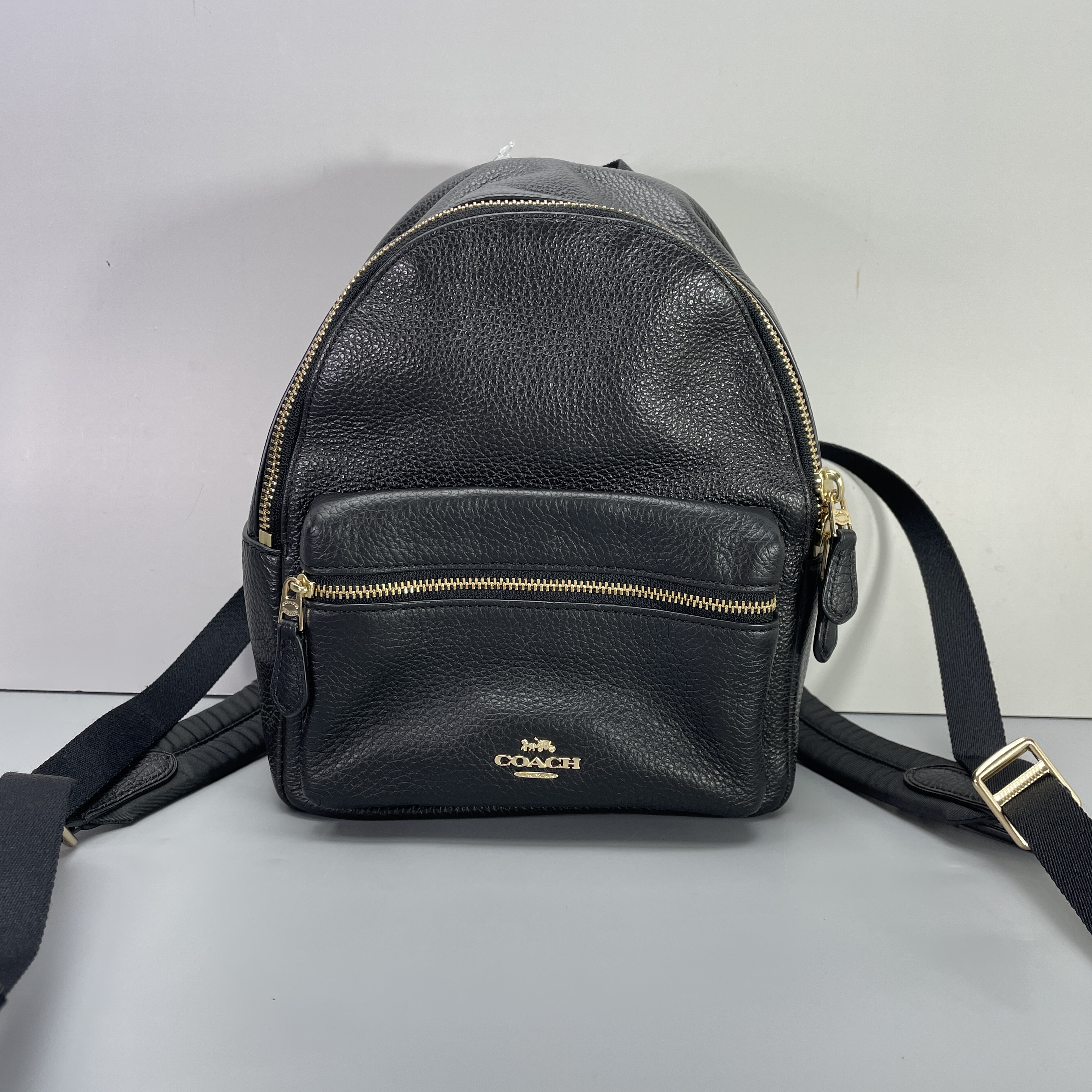 95新 COACH/蔻驰 小林/黑色迷你双肩包双肩背中古B072409