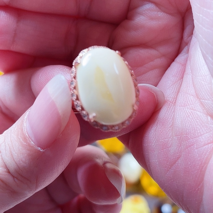 琥珀银S925镶嵌裸石戒指