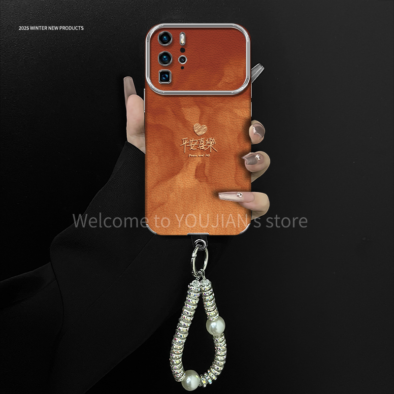 平安喜乐适用于华为p40/p40pro手机壳电镀大视窗贴皮高颜值防摔