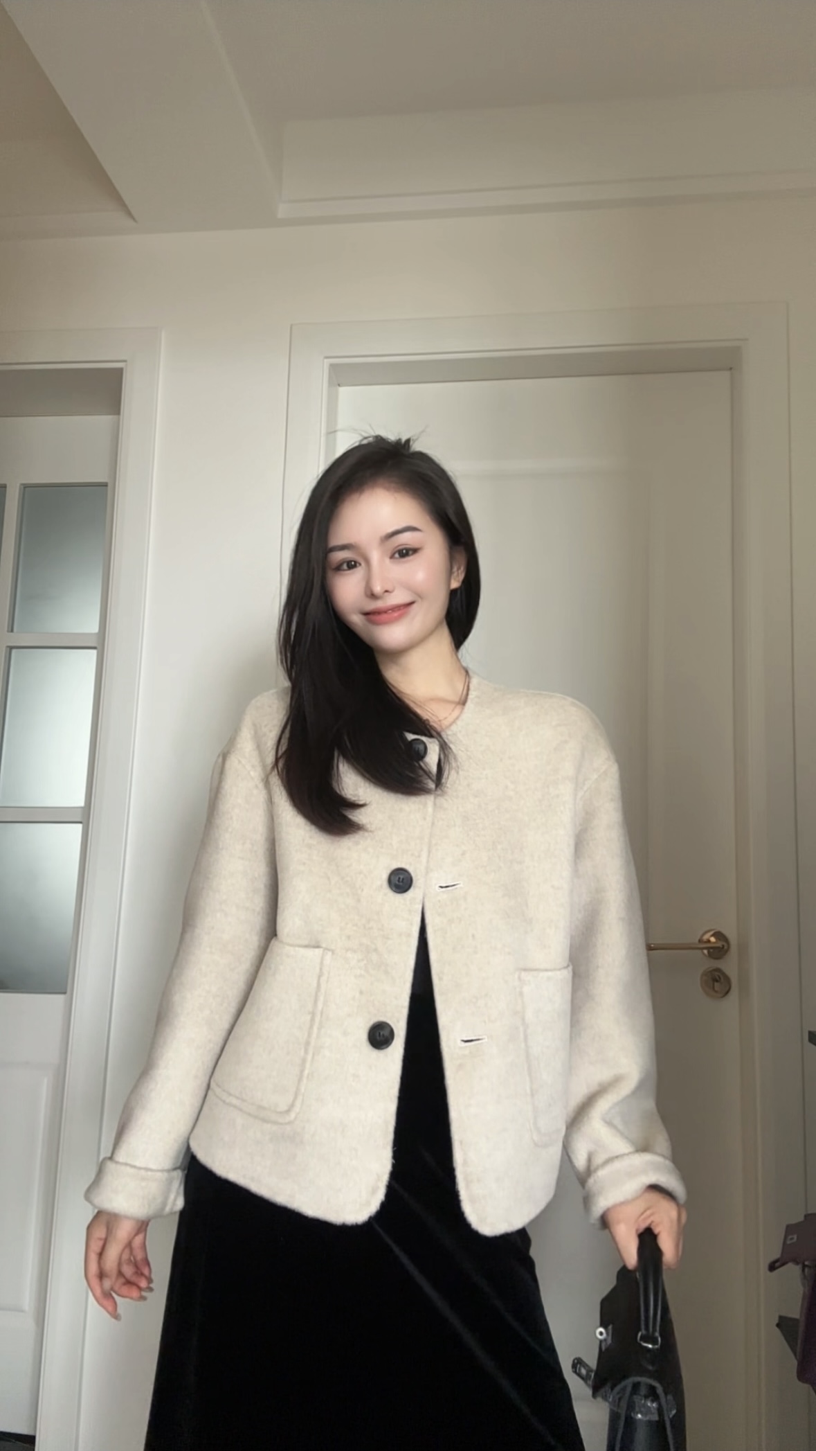 【大倪专属】高端气质修身时尚百搭轻奢韩版羊毛外套82519款