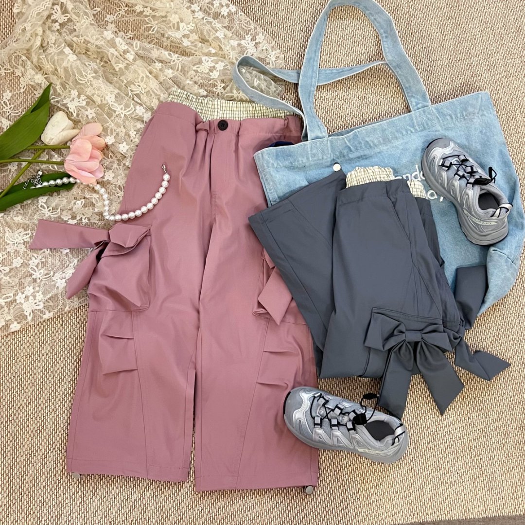 尤画2025春季宝藏工装裤蝴蝶结口袋款休闲运动时尚女童裤子67049