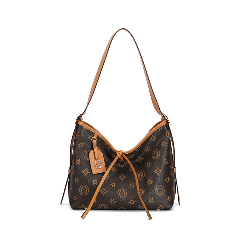 新款时尚印花百搭单肩斜挎女包L005棕色(L)