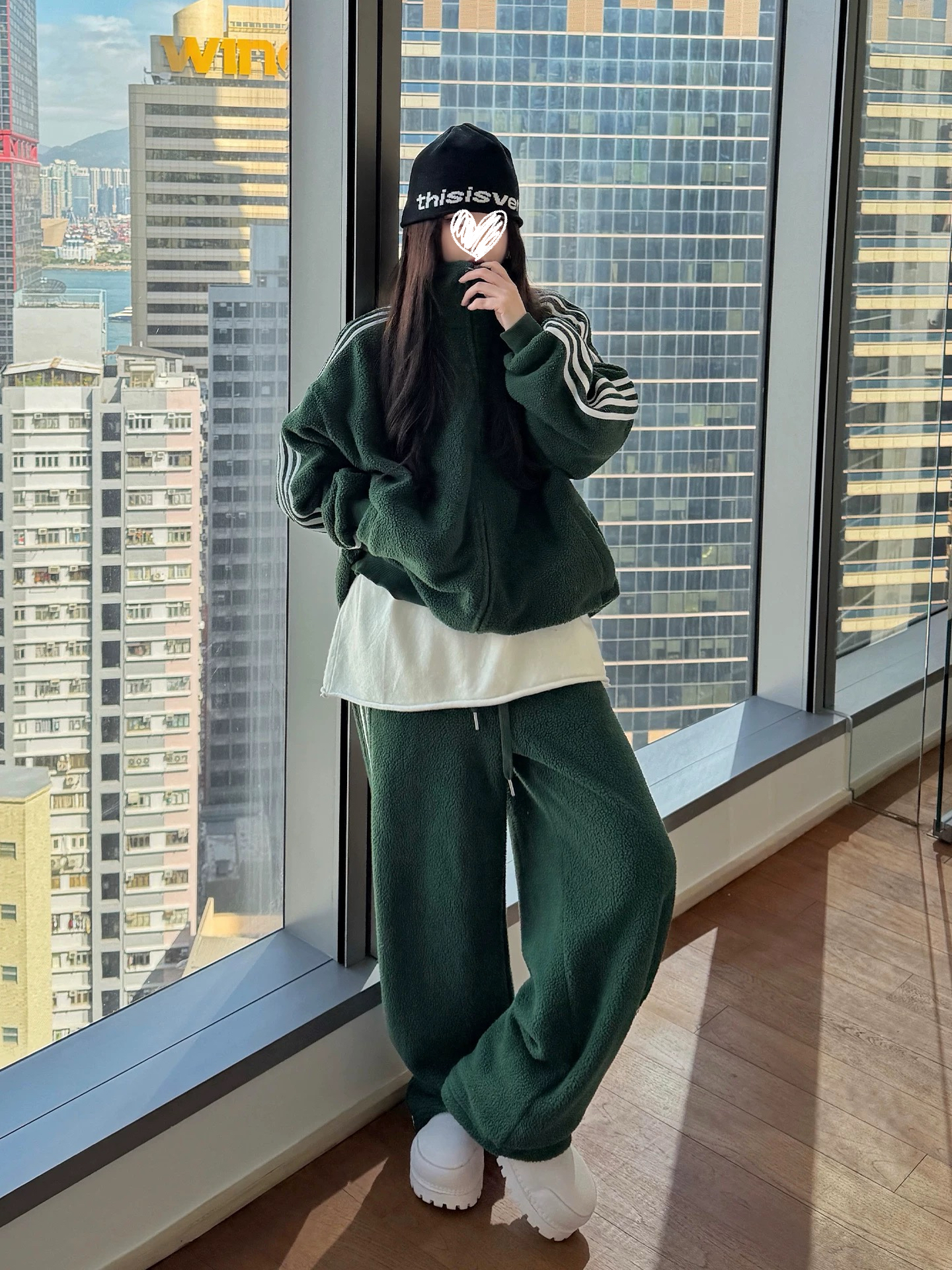 休闲运动套装女秋冬季卫衣外套阔腿裤两件套