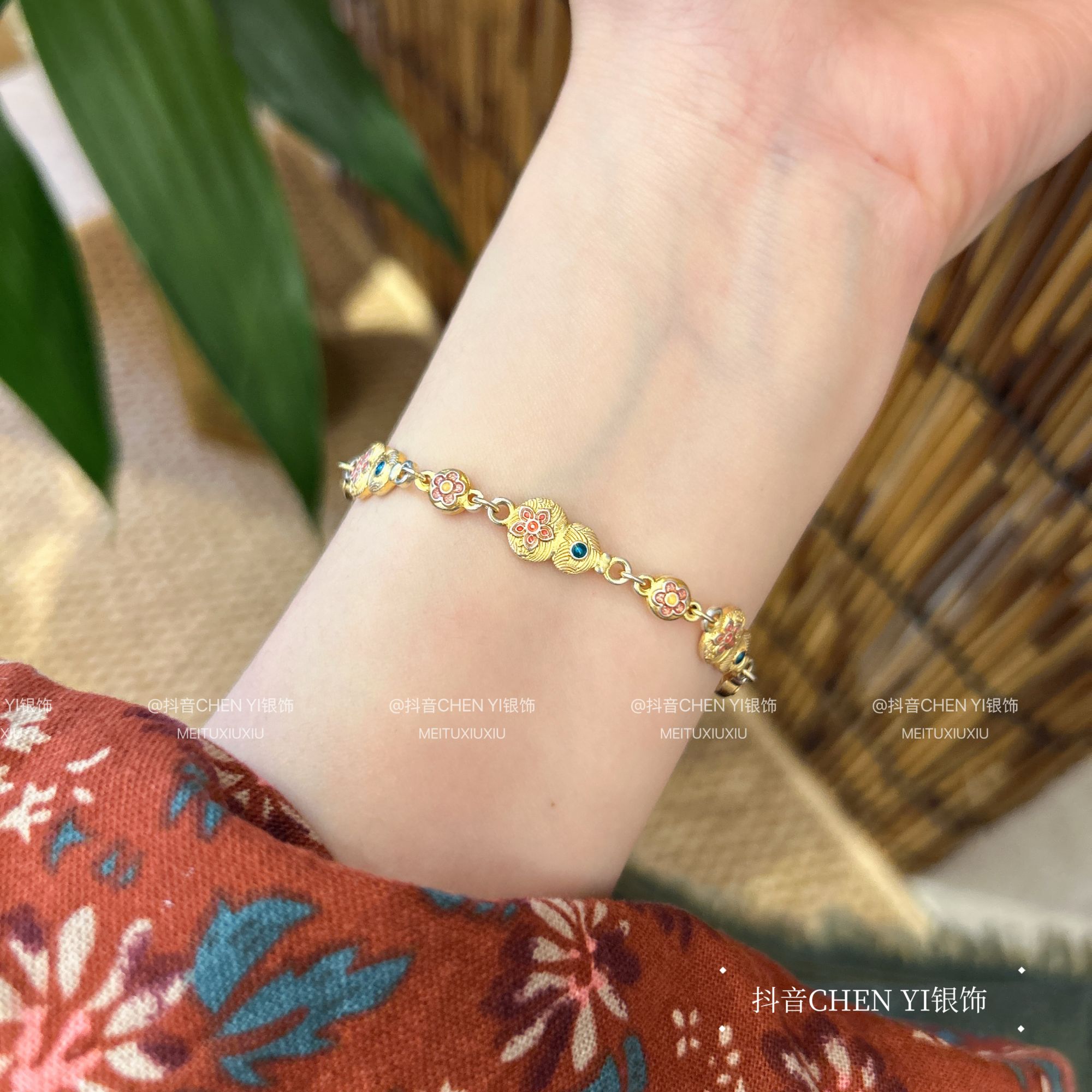 足银珐琅手链 【福禄 · 双全】新中式国风描金珐琅葫芦手链 