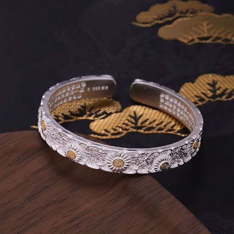 999.9 银 爆款雏菊开口实心开口镯情人节送女友