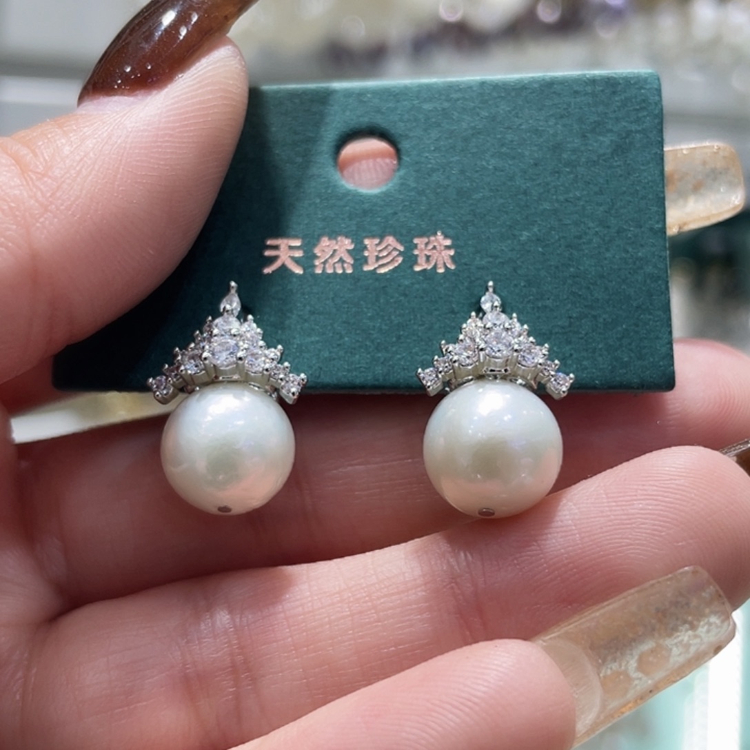 耳饰银S925镶嵌淡水珍珠