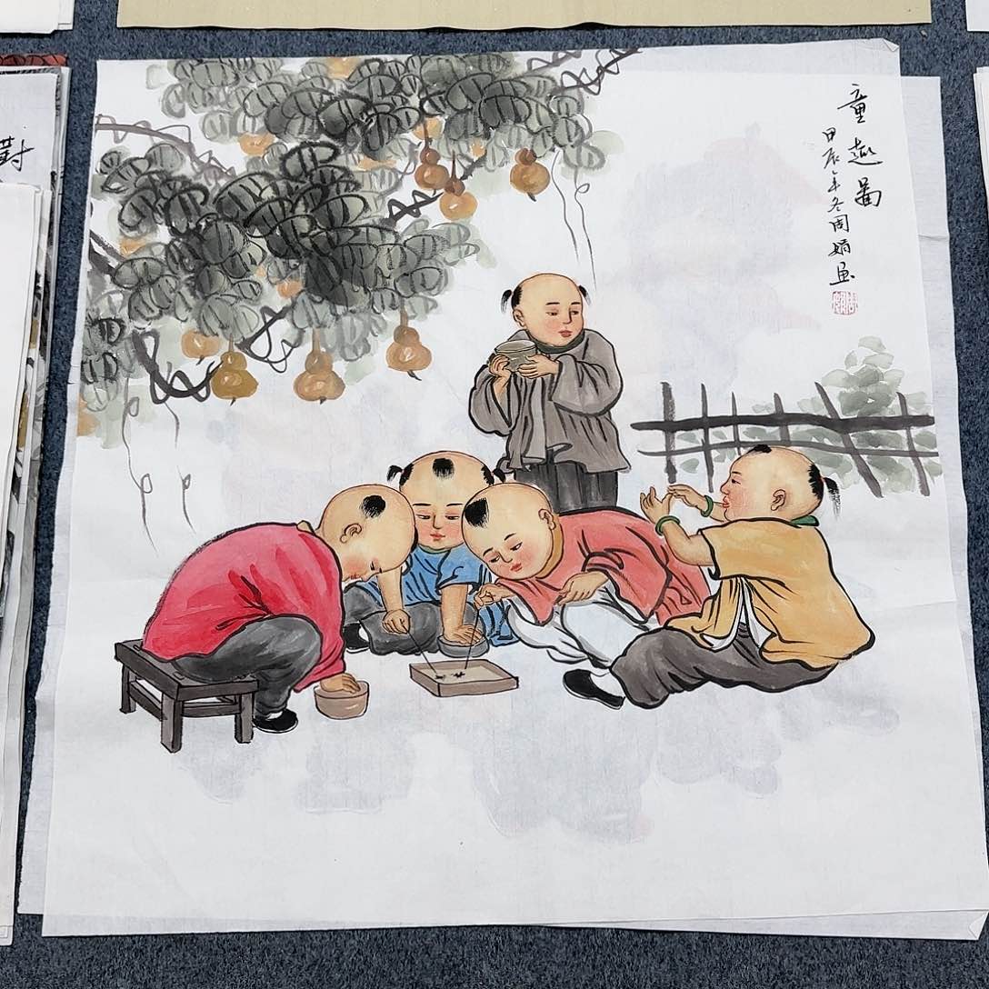 国画尺寸70X70手绘作品 