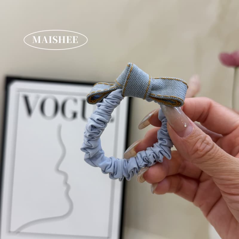 韩国新款高级感牛仔蓝蝴蝶结发圈女气质百搭扎头发皮筋头绳Z0169