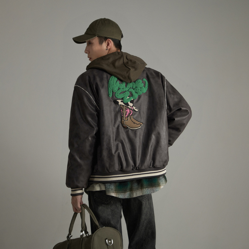 400Z【金拐子专属】NO ONE  ELSE撞色口袋拉链机车风保暖棉服-F