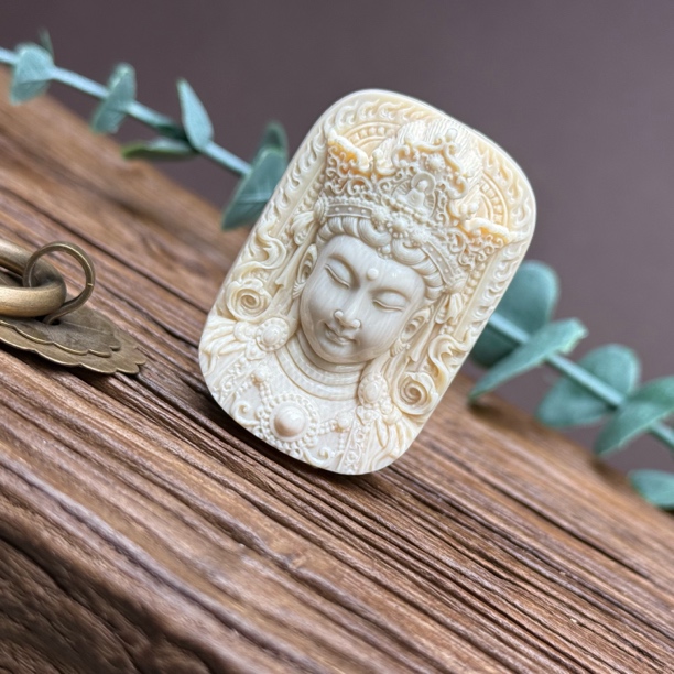 H12-89 天然猛犸牙 众宝观音 34.5*49.5*17mm支持复检假一罚十