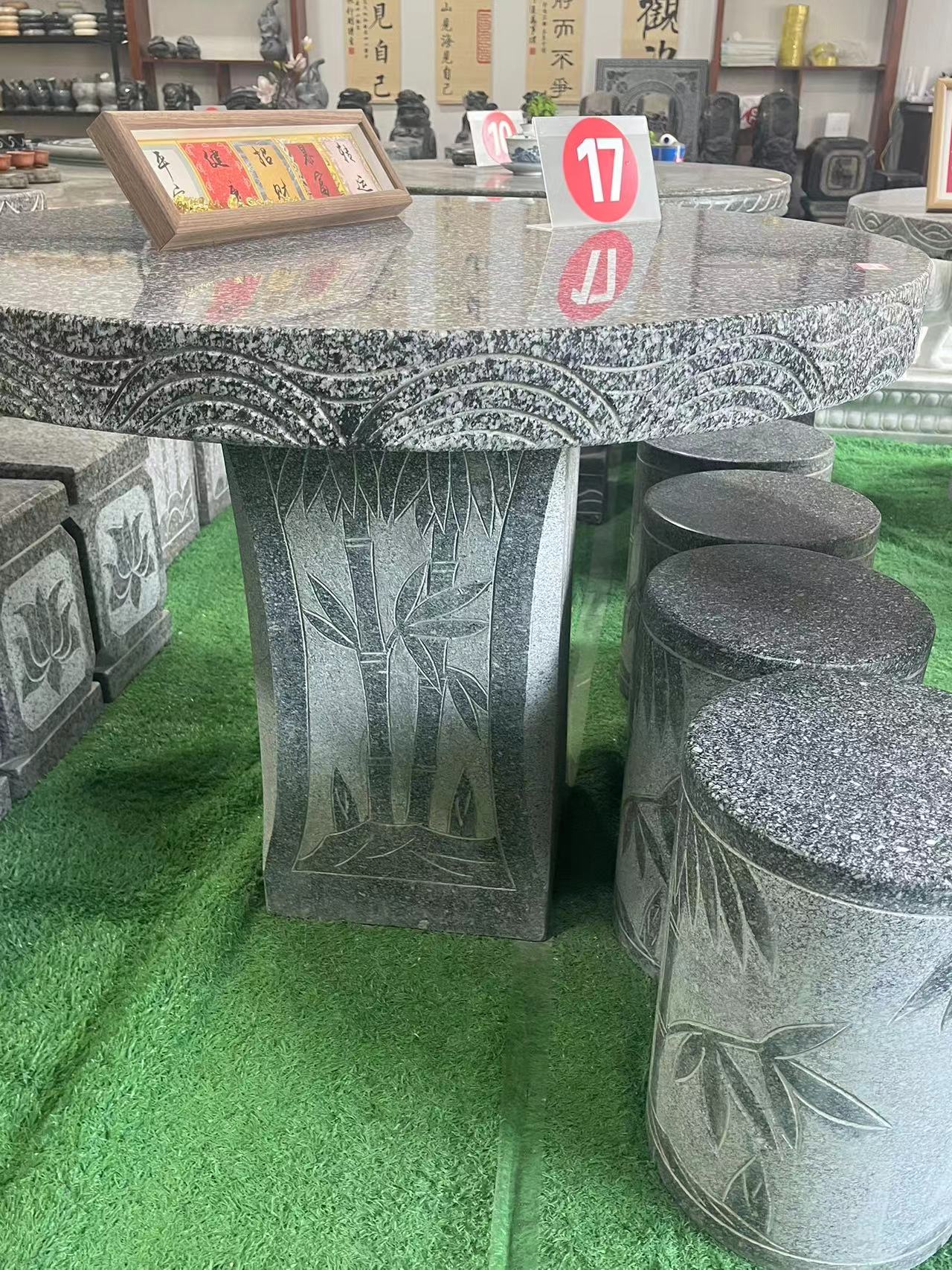 户外庭院芝麻黑花岗岩石桌石凳坚固耐用