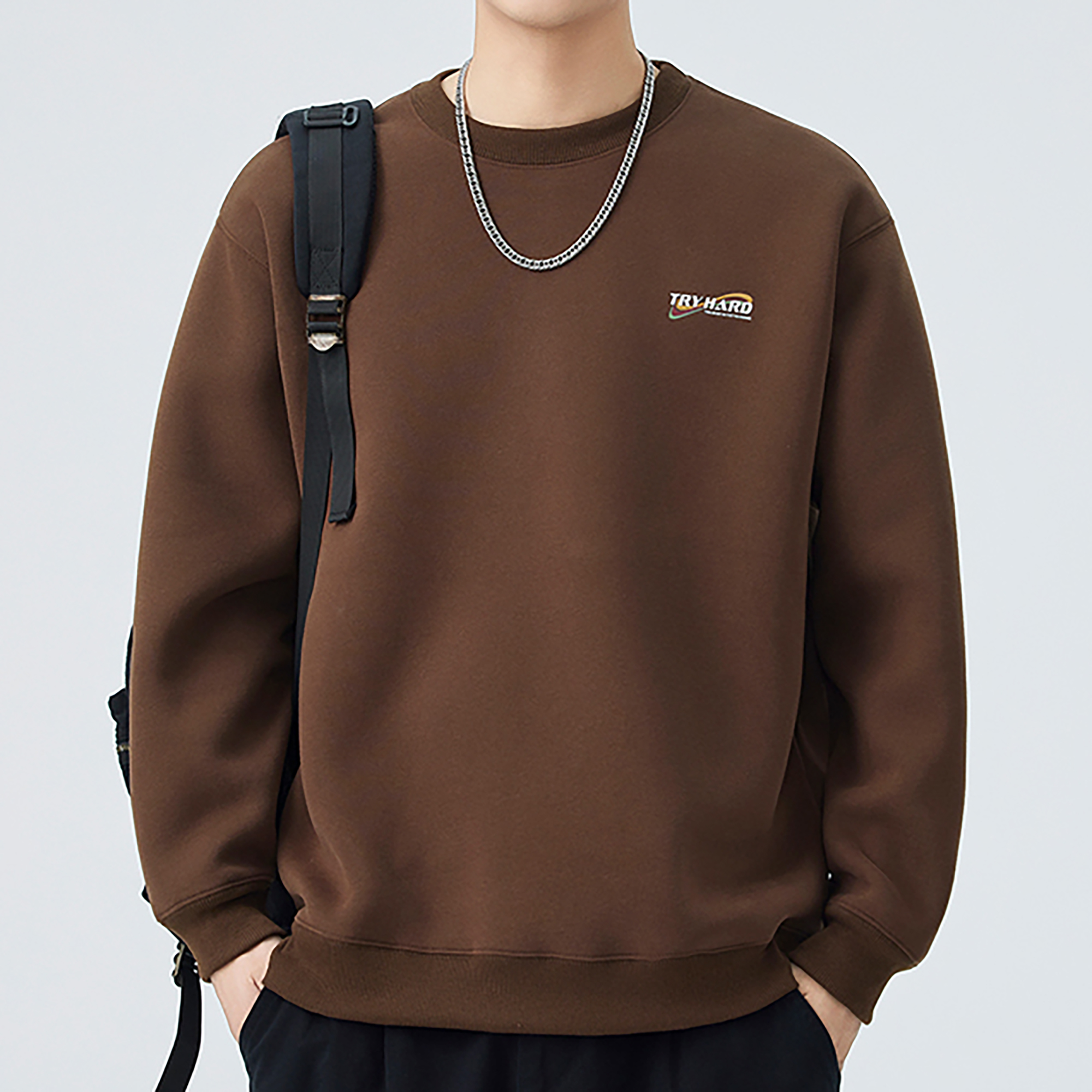 2025新款秋冬季男士卫衣圆领潮牌男装长袖上衣秋季无帽卫衣打底衫