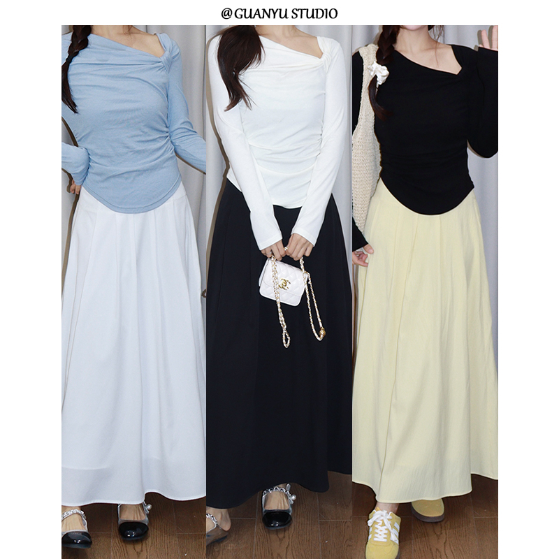 LX【夜光白茶】蛋妹大码女装胖mm春季显瘦遮肉遮胯宽半身裙DM24885