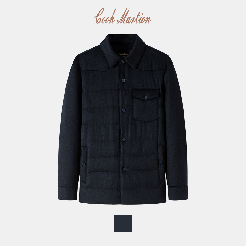 意大利羊绒丝毛绒防水鹅绒衬衫式翻领夹克985017