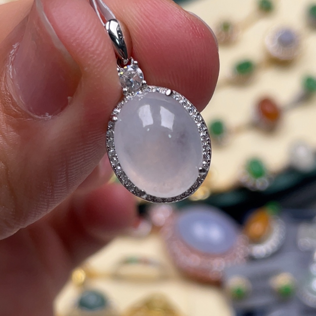 翡翠颈饰银S925镶嵌纯天然缅甸翡翠