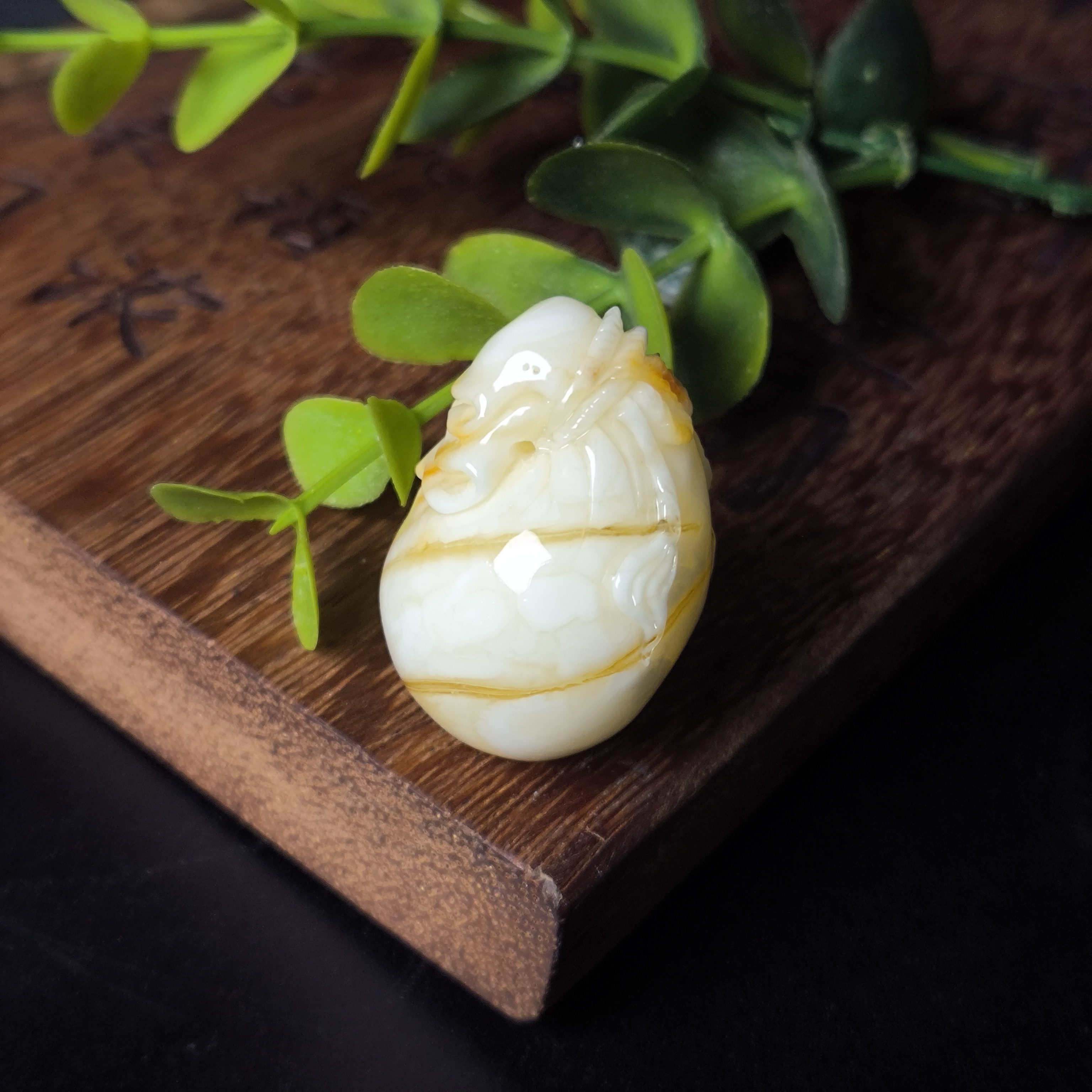 天然琥珀蜜蜡白花手工雕刻俏色钱袋子 福袋吊坠项链挂坠毛衣链