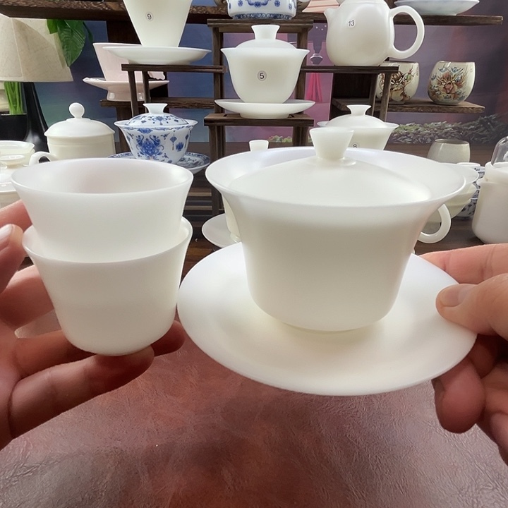 高冰素烧150ml宽口防烫盖碗送2杯