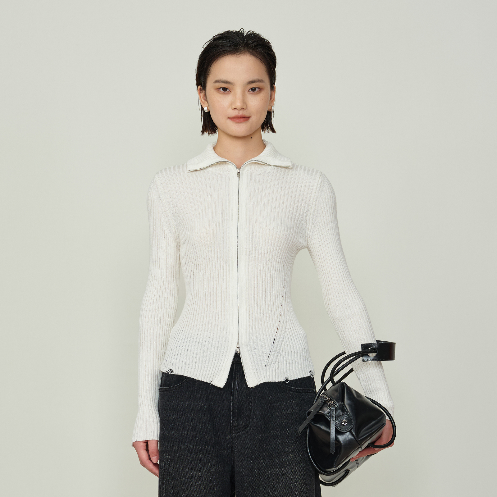 叙函毛衣女 25 冬季新款坑条面里双色大翻领多场景适配上衣