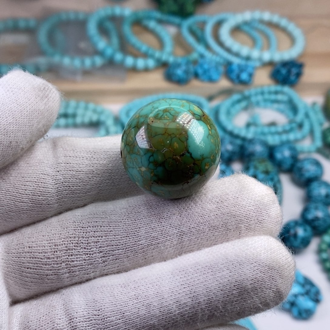 绿松石珠宝半成品未镶嵌特色三彩圆珠