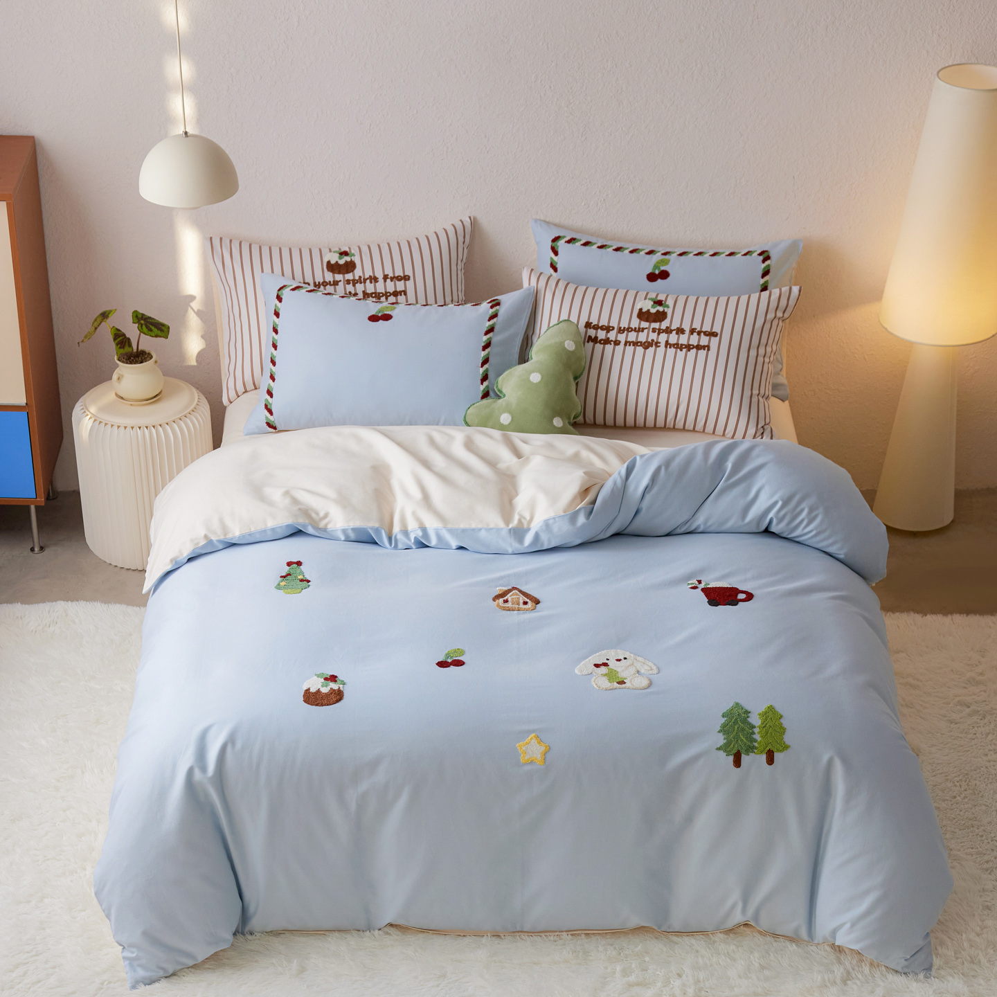 轻奢高档100支长绒棉磨毛四件套儿童毛巾绣花超柔细腻软糯不掉毛