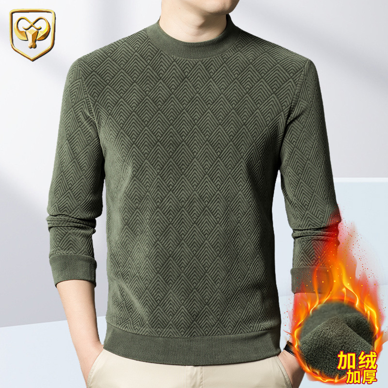 东牛冬季休闲百搭中年半高领男上衣 男士加绒加厚保暖长袖卫衣 