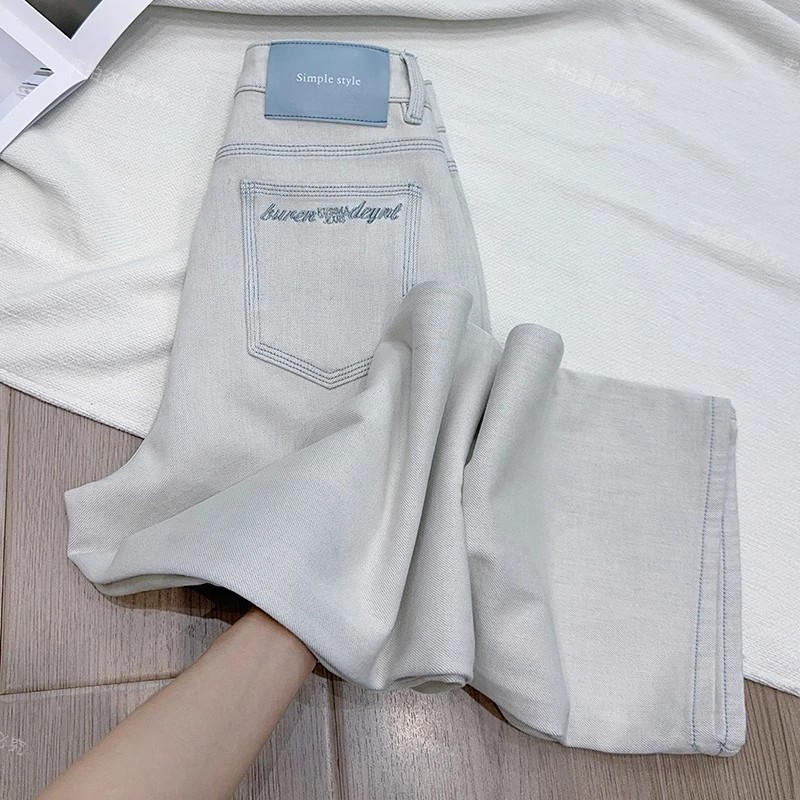 2025夏季新款高腰窄版阔腿裤直筒百搭显瘦休闲薄款牛仔裤