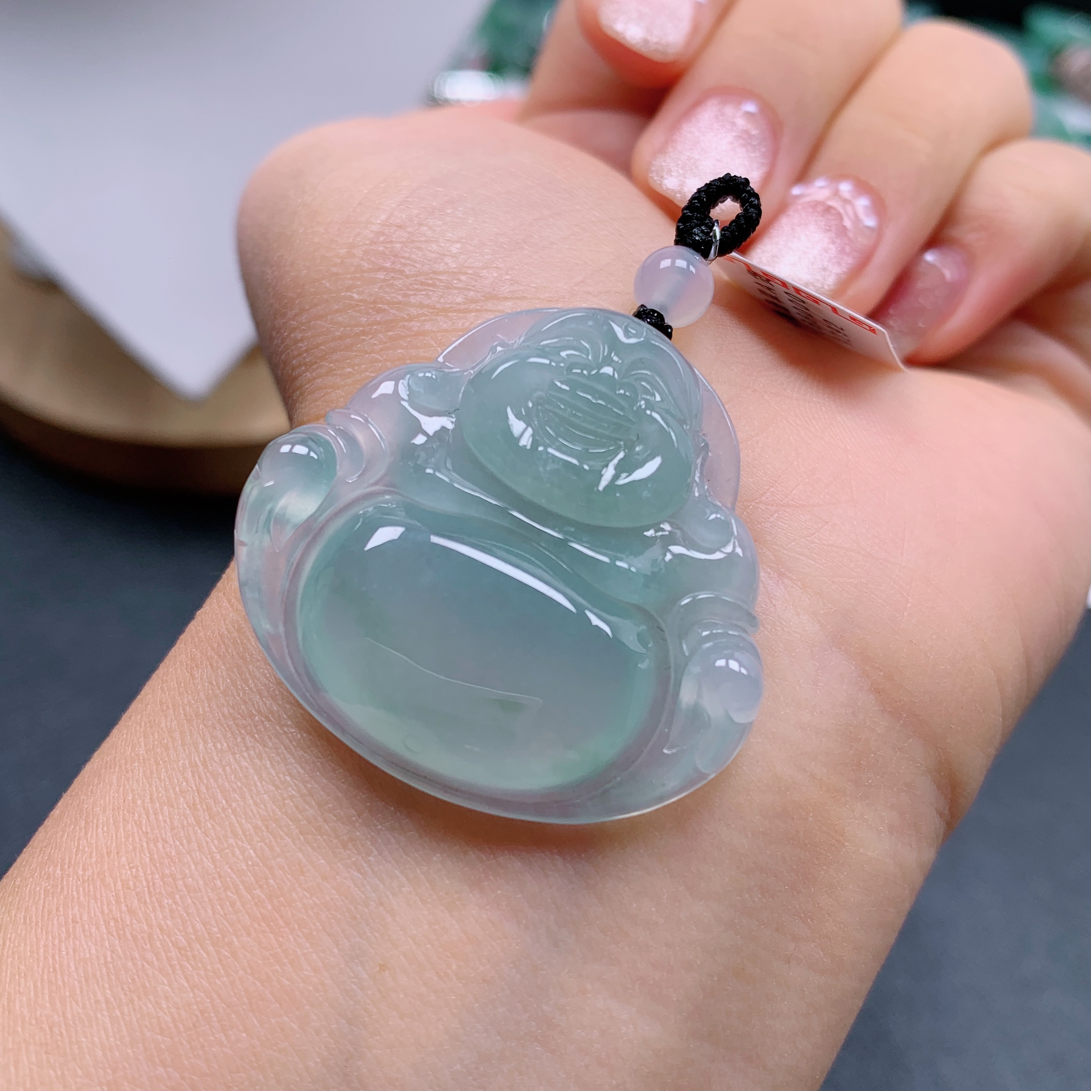 天然缅甸翡翠A货冰晴水佛公气质精美尺寸34.4+32.4+6.2