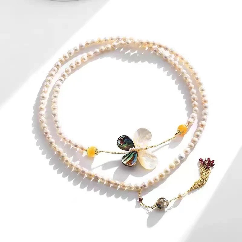 铜合金项链 双层新中式项链女长款毛衣链新款潮蝴蝶流苏锁骨链