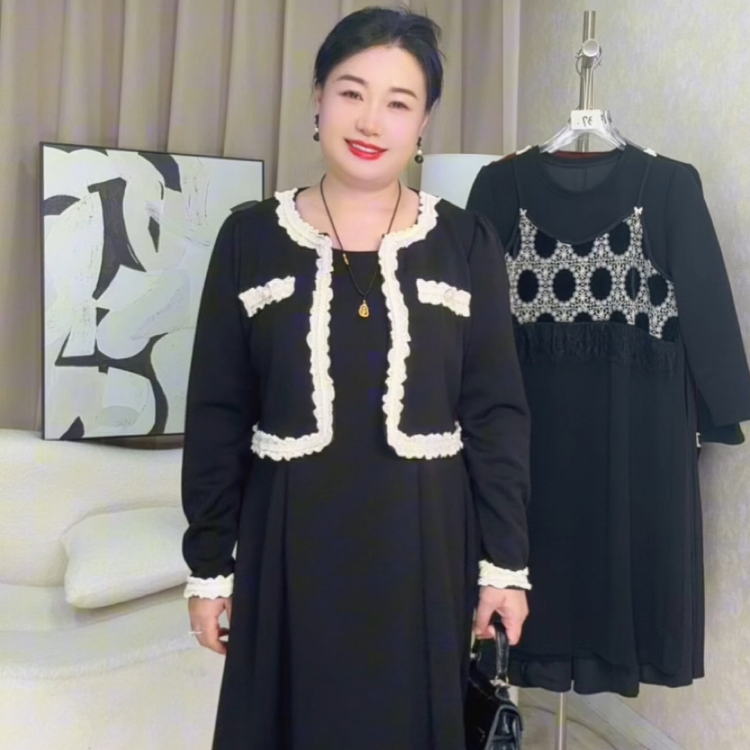 早秋时尚显瘦小香风圆领外套搭配连衣裙洋气套装10202