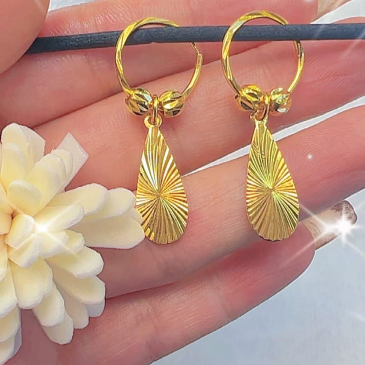 铜合金耳饰 【双珠款镭射水滴】精美时尚气质百搭女款耳吊