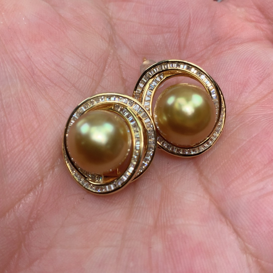 海水珍珠耳饰银S925镶嵌