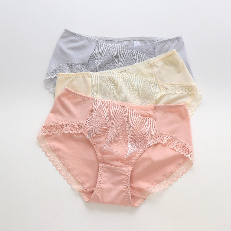 华家出口日本原单海螺贝壳蕾丝内裤女中腰透气舒适三角裤女士内衣