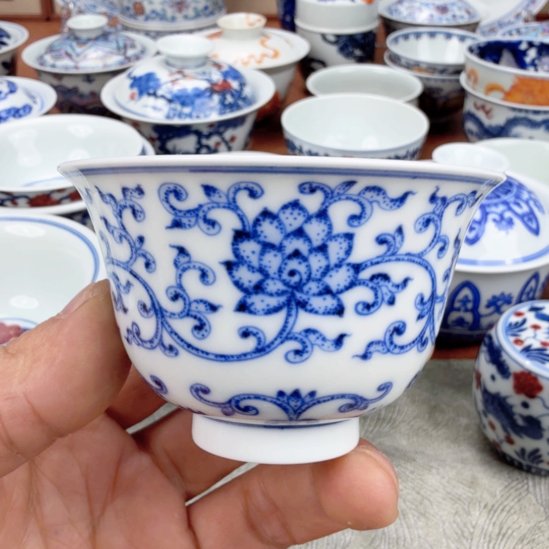 摆件陶青花薄胎单杯