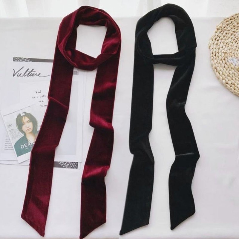 细窄超长飘带复古时髦加厚金丝绒纯色女秋冬款围巾领巾腰带