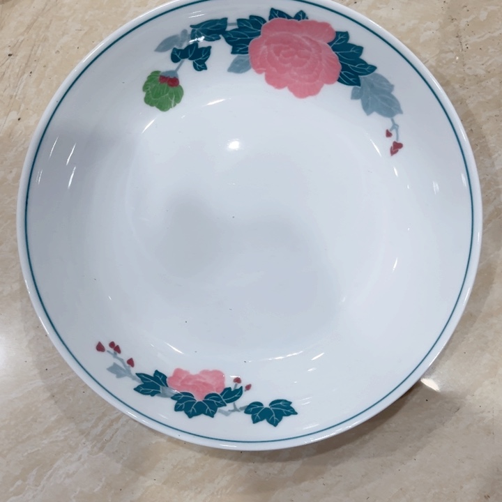 盘釉下五彩红芙蓉八寸深盘