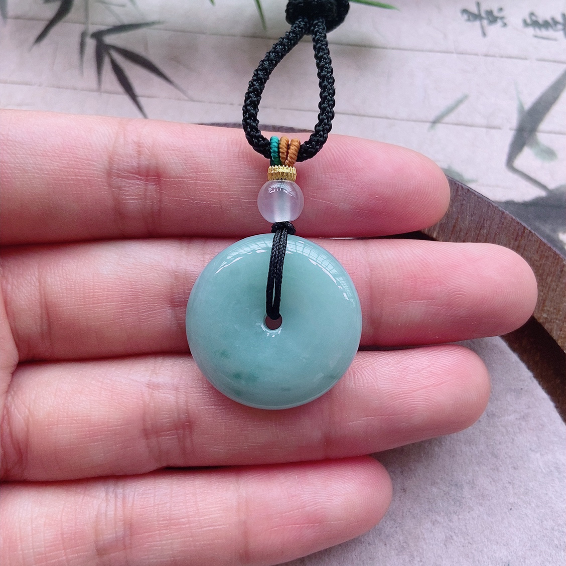 精美蓝色平安扣吊坠天然翡翠A货 23×5.7mm