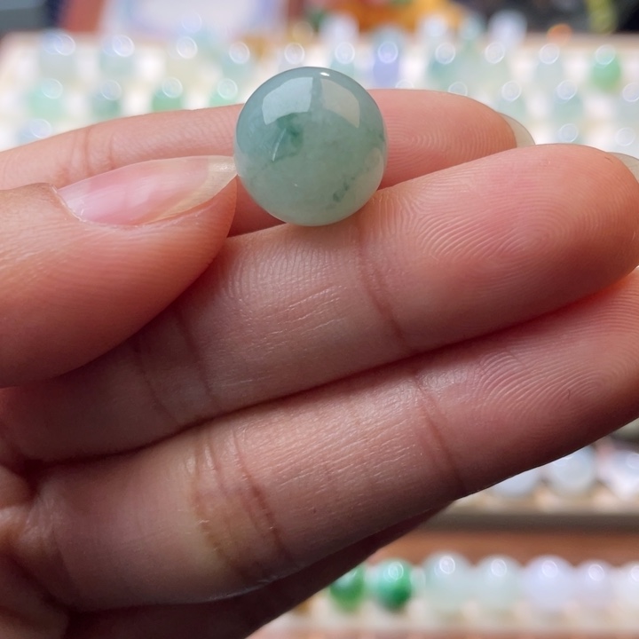 翡翠散珠飘蓝花大圆珠13,1mm